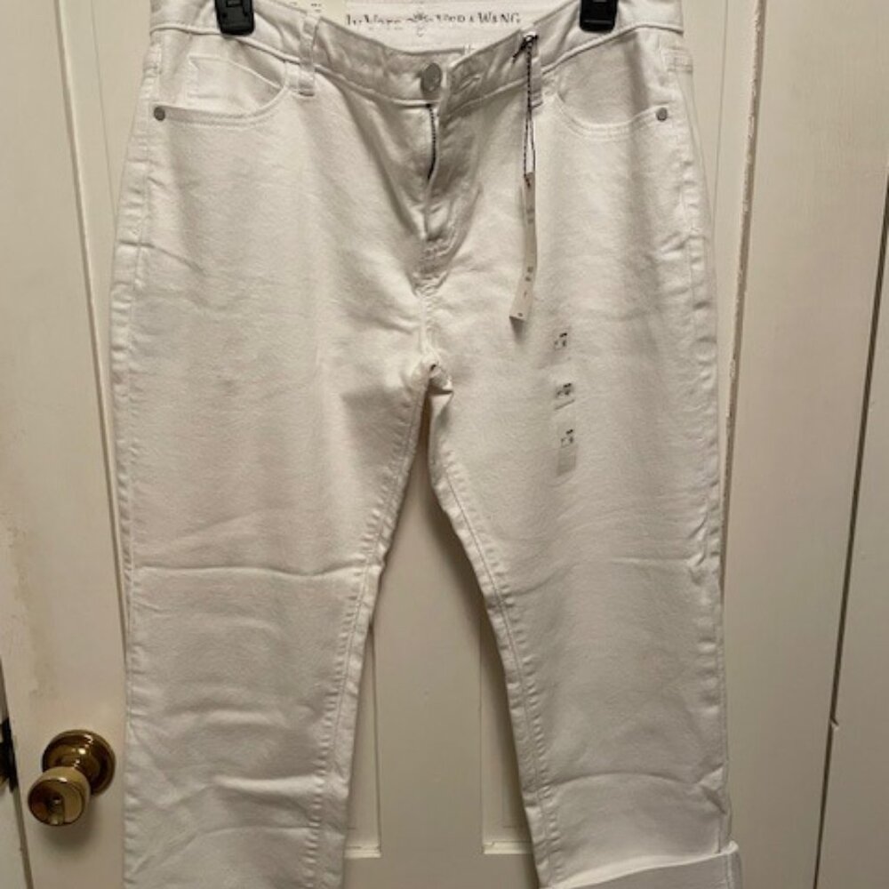 Simply Vera Wang Size 12 Roll Cuff Capri Jeans Soft Stretch White Denim Mid Rise